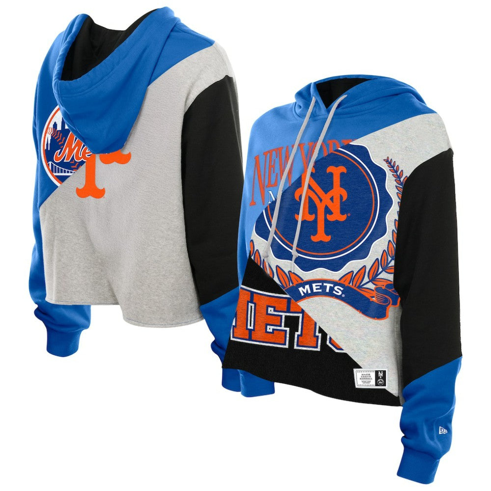 New York Mets New Era Women's Upcycled Color Block Cropped Boxy Hoodie - New Era Sale