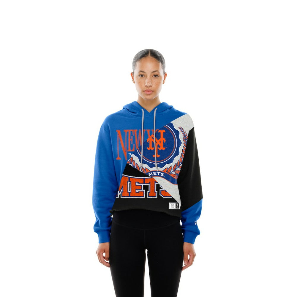 New York Mets New Era Women's Upcycled Color Block Cropped Boxy Hoodie - New Era Sale