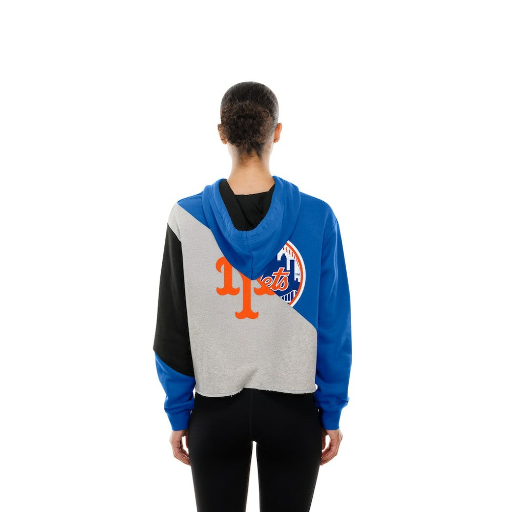 New York Mets New Era Women's Upcycled Color Block Cropped Boxy Hoodie - New Era Sale