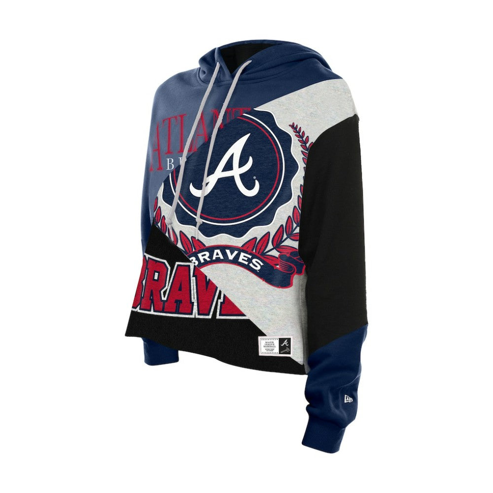 Atlanta Braves New Era Women's Upcycled Color Block Cropped Boxy Hoodie - New Era Online