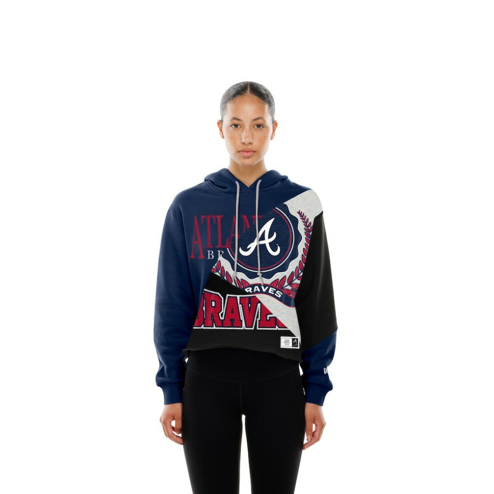 Atlanta Braves New Era Women's Upcycled Color Block Cropped Boxy Hoodie - New Era Online