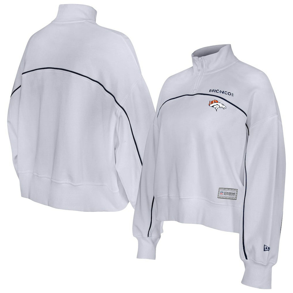 New Era Denver Broncos Female Adult White Functional Fandom Quarter-Zip Sweatshirt