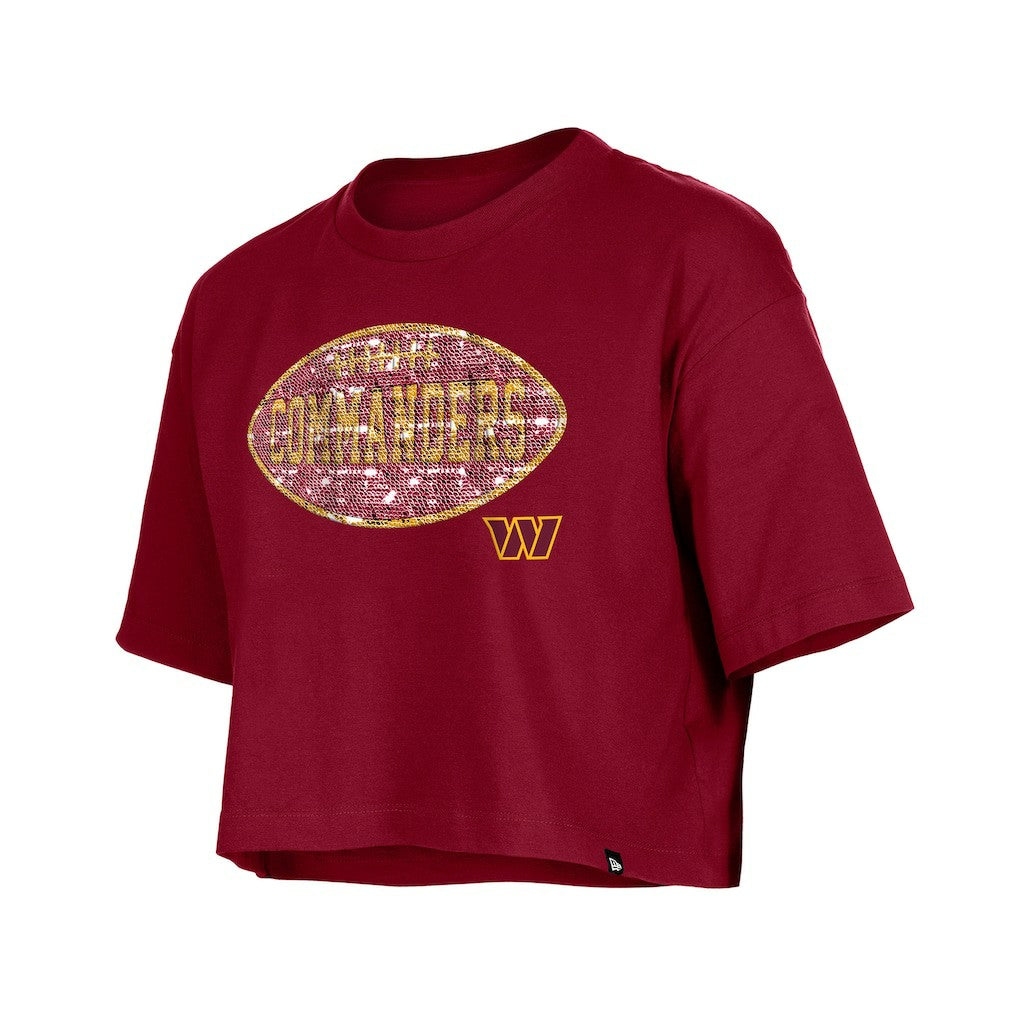 Washington Commanders New Era Girl's Flip Sequin Boxy T-Shirt Burgundy