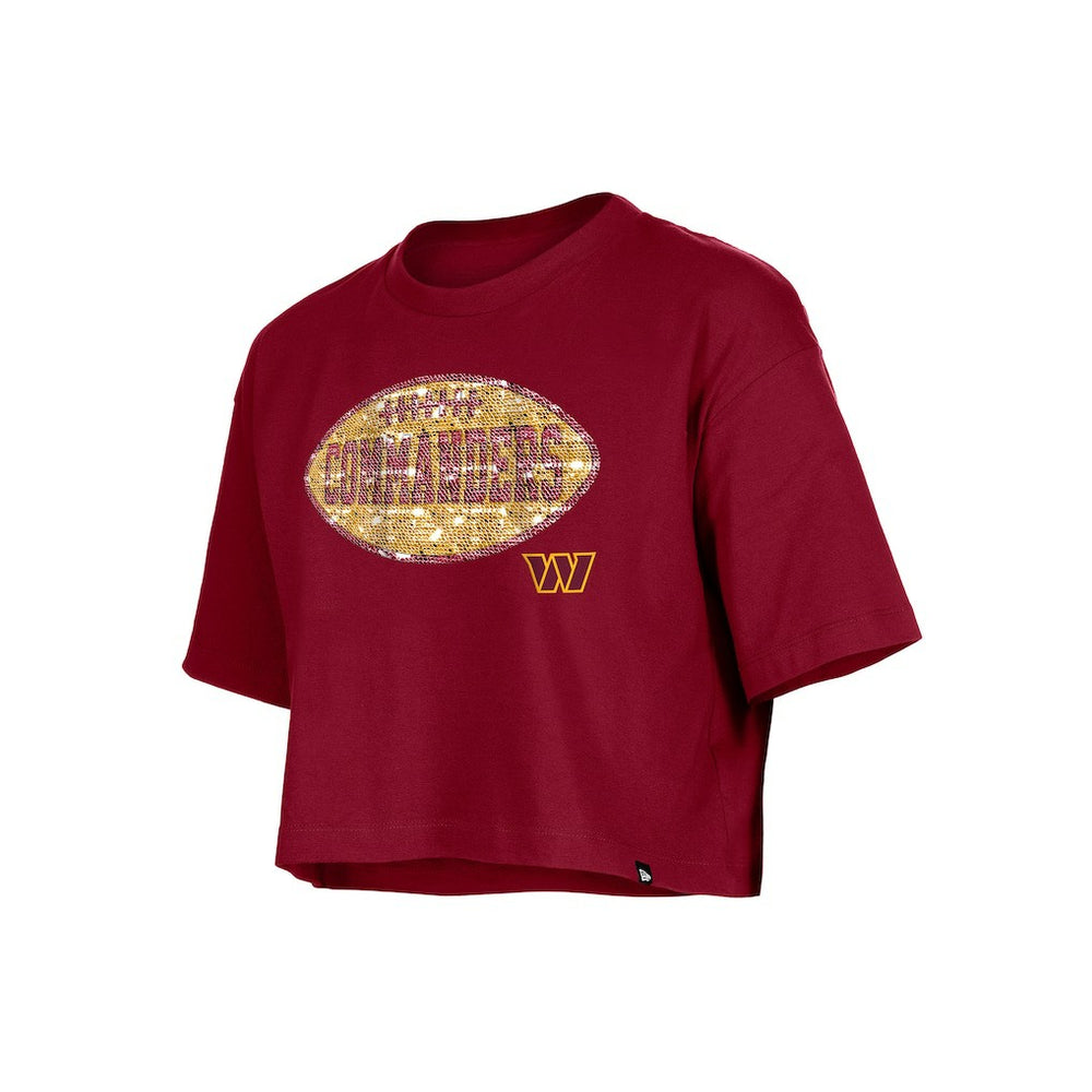 Washington Commanders New Era Girl's Flip Sequin Boxy T-Shirt Burgundy