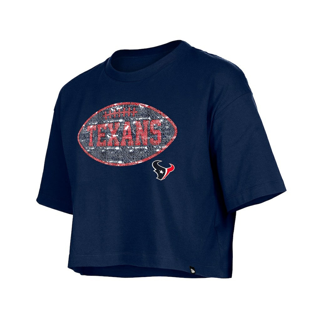 Houston Texans New Era Girl's Flip Sequin Boxy T-Shirt Navy