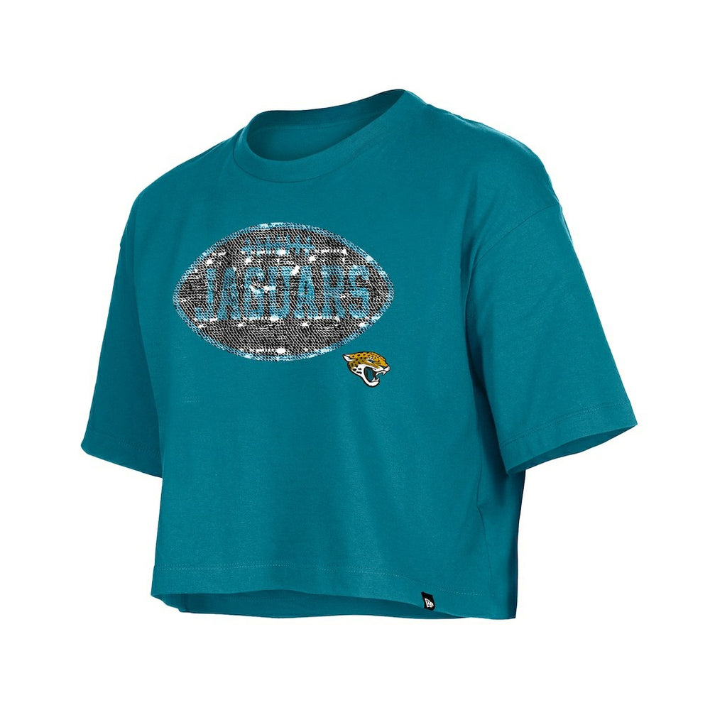 Jacksonville Jaguars New Era Girl's Flip Sequin Boxy T-Shirt Teal