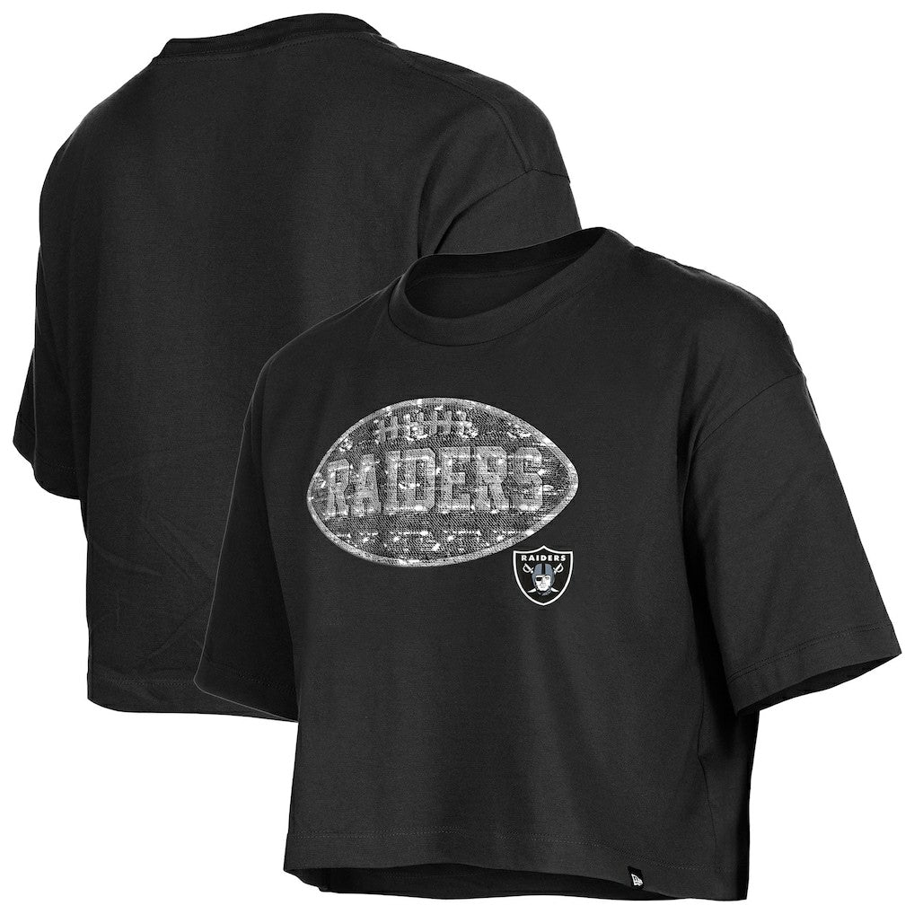 Las Vegas Raiders New Era Girl's Flip Sequin Boxy T-Shirt Black