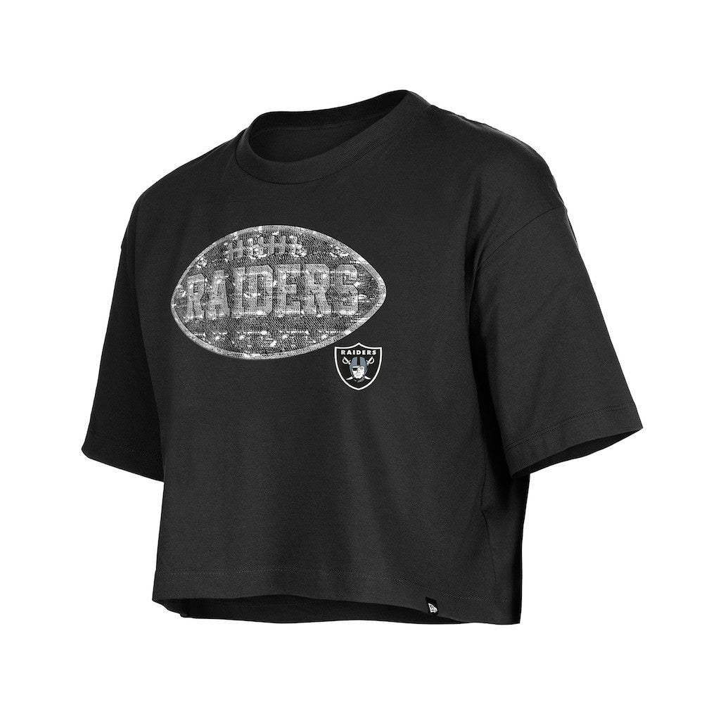 Las Vegas Raiders New Era Girl's Flip Sequin Boxy T-Shirt Black