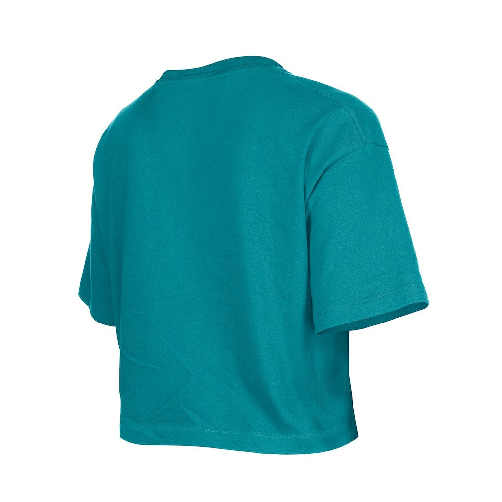 Miami Dolphins New Era Girl's Flip Sequin Boxy T-Shirt Aqua