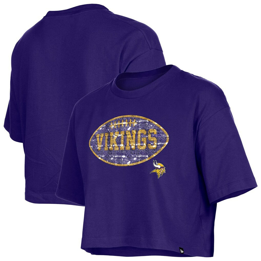 Minnesota Vikings New Era Girl's Flip Sequin Boxy T-Shirt Purple
