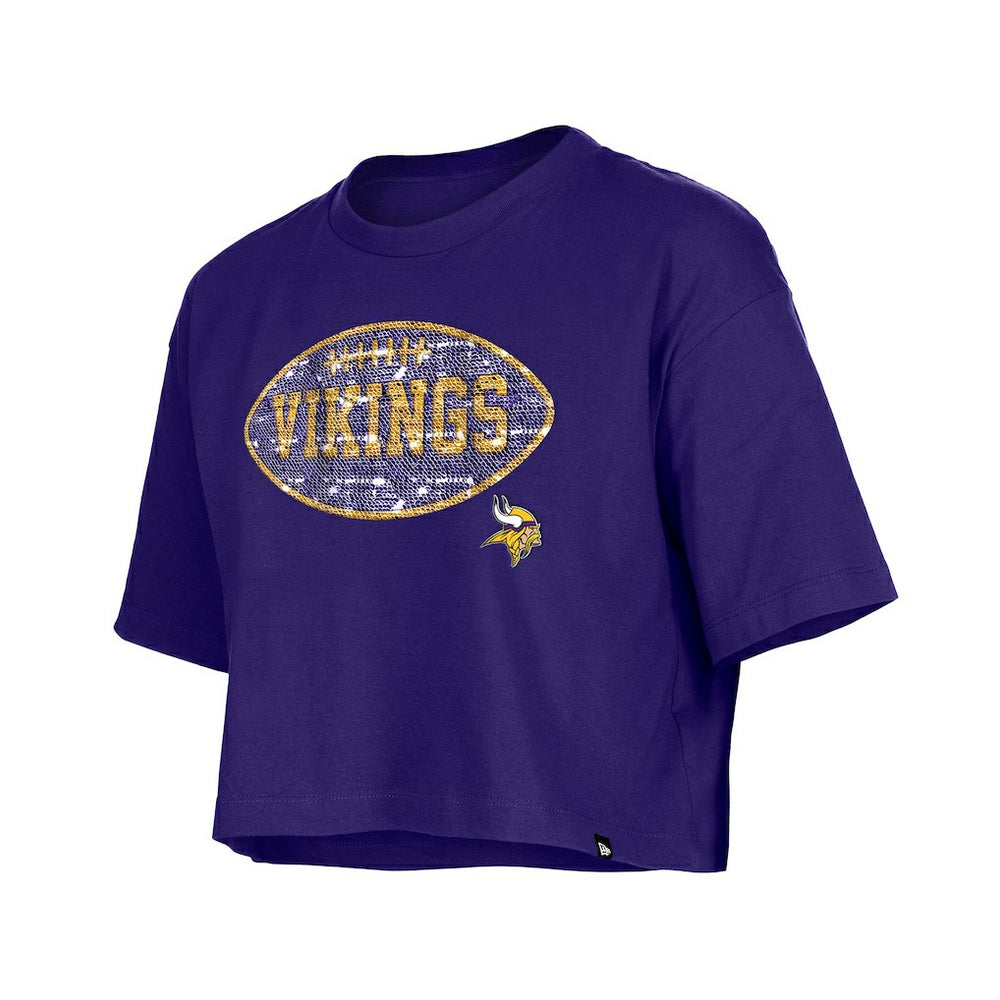 Minnesota Vikings New Era Girl's Flip Sequin Boxy T-Shirt Purple