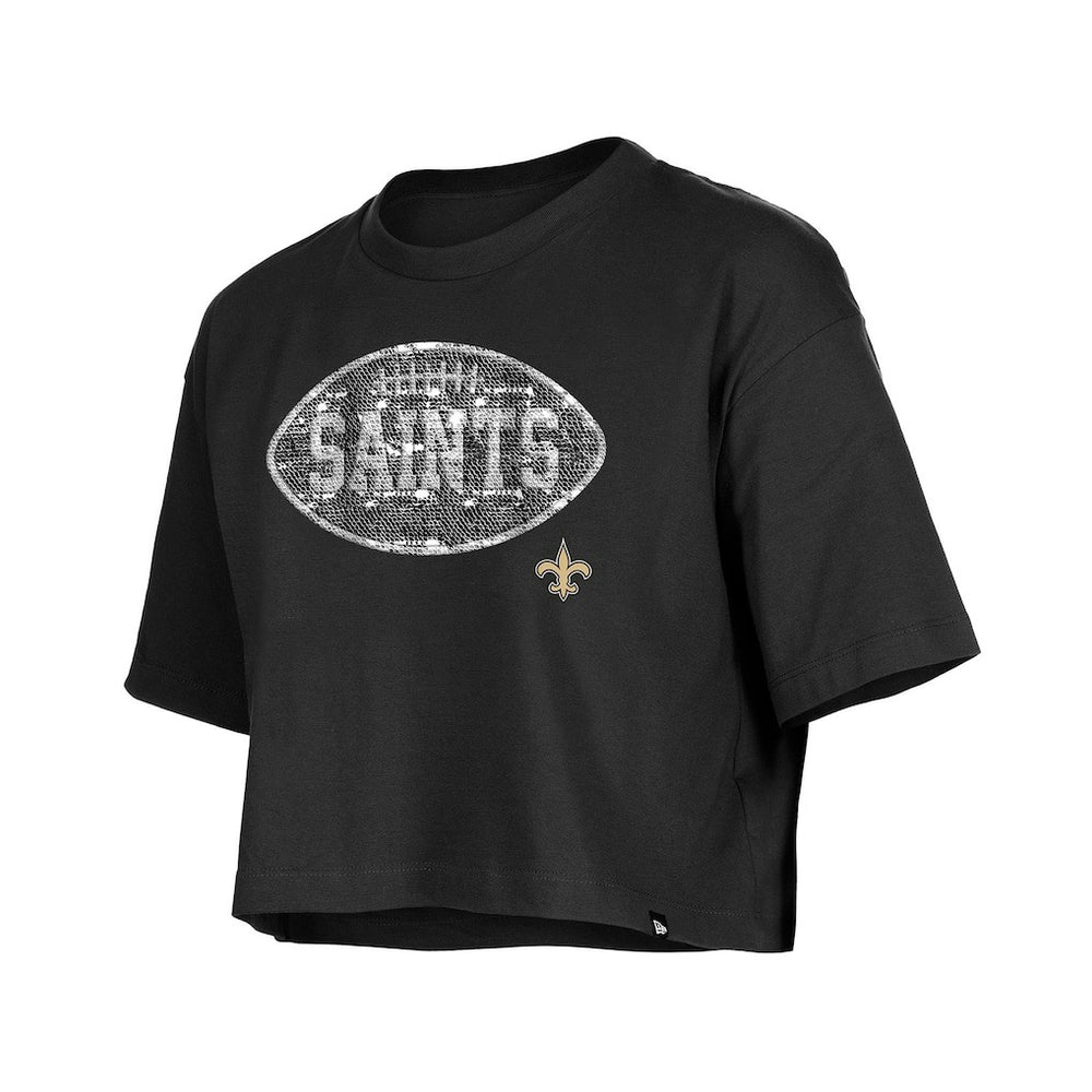 New Orleans Saints New Era Girl's Flip Sequin Boxy T-Shirt Black