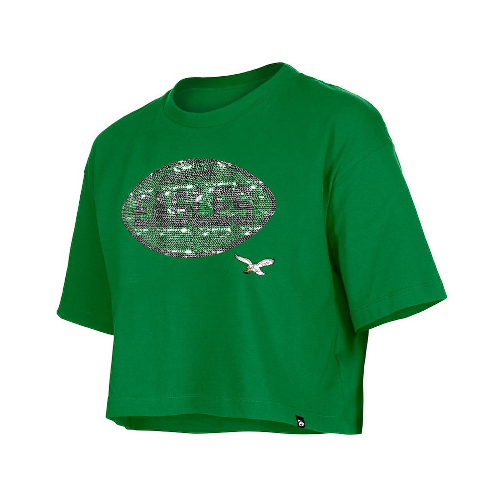 Philadelphia Eagles New Era Girl's Flip Sequin Boxy T-Shirt Kelly Green