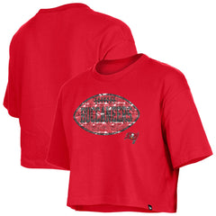 Tampa Bay Buccaneers New Era Girl's Flip Sequin Boxy T-Shirt Red