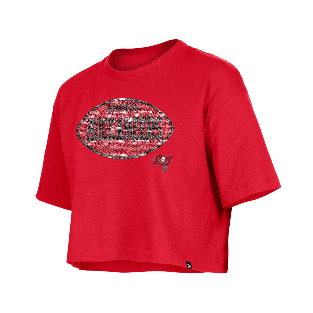 Tampa Bay Buccaneers New Era Girl's Flip Sequin Boxy T-Shirt Red