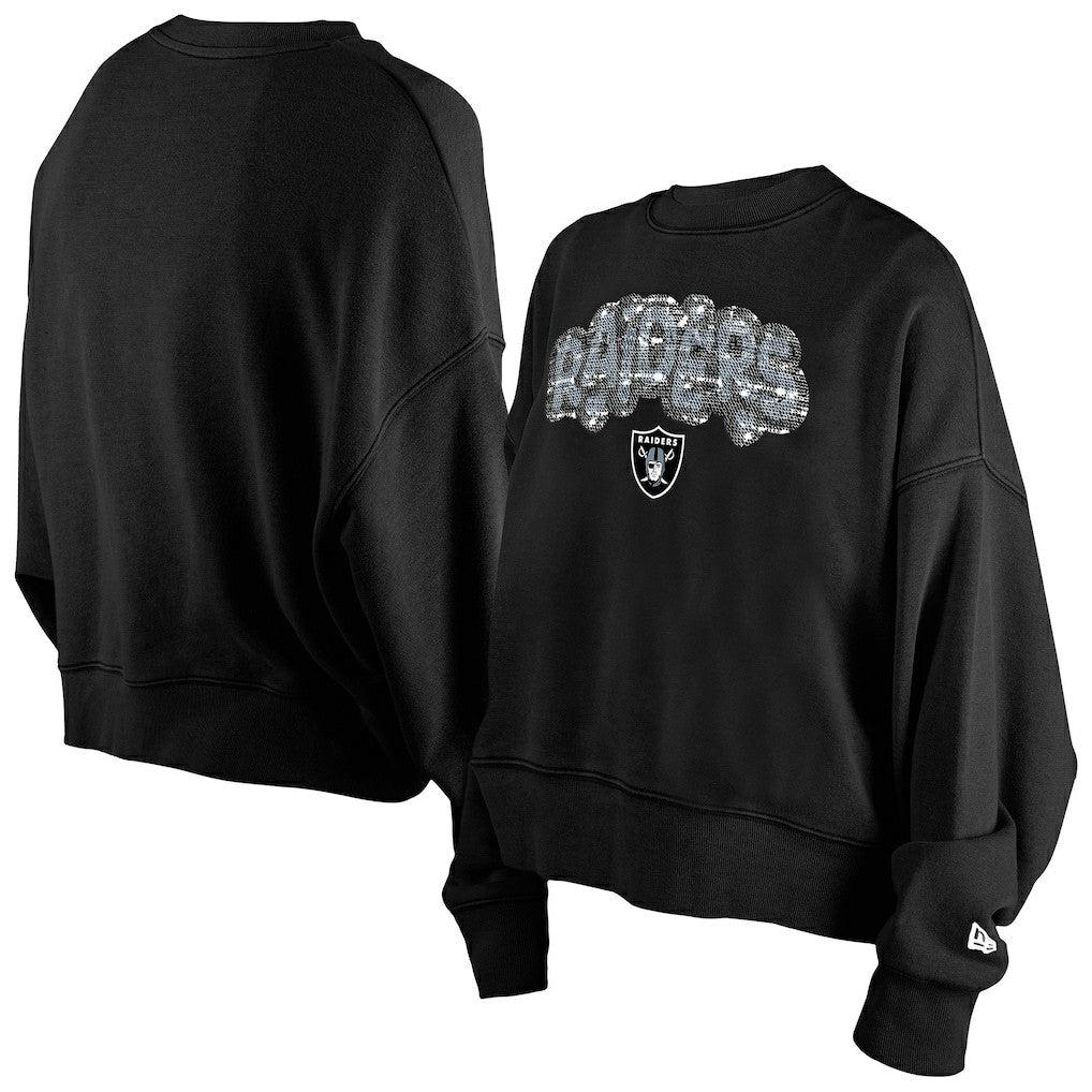 Las Vegas Raiders New Era Girl's Flip Sequin Sweatshirt Black