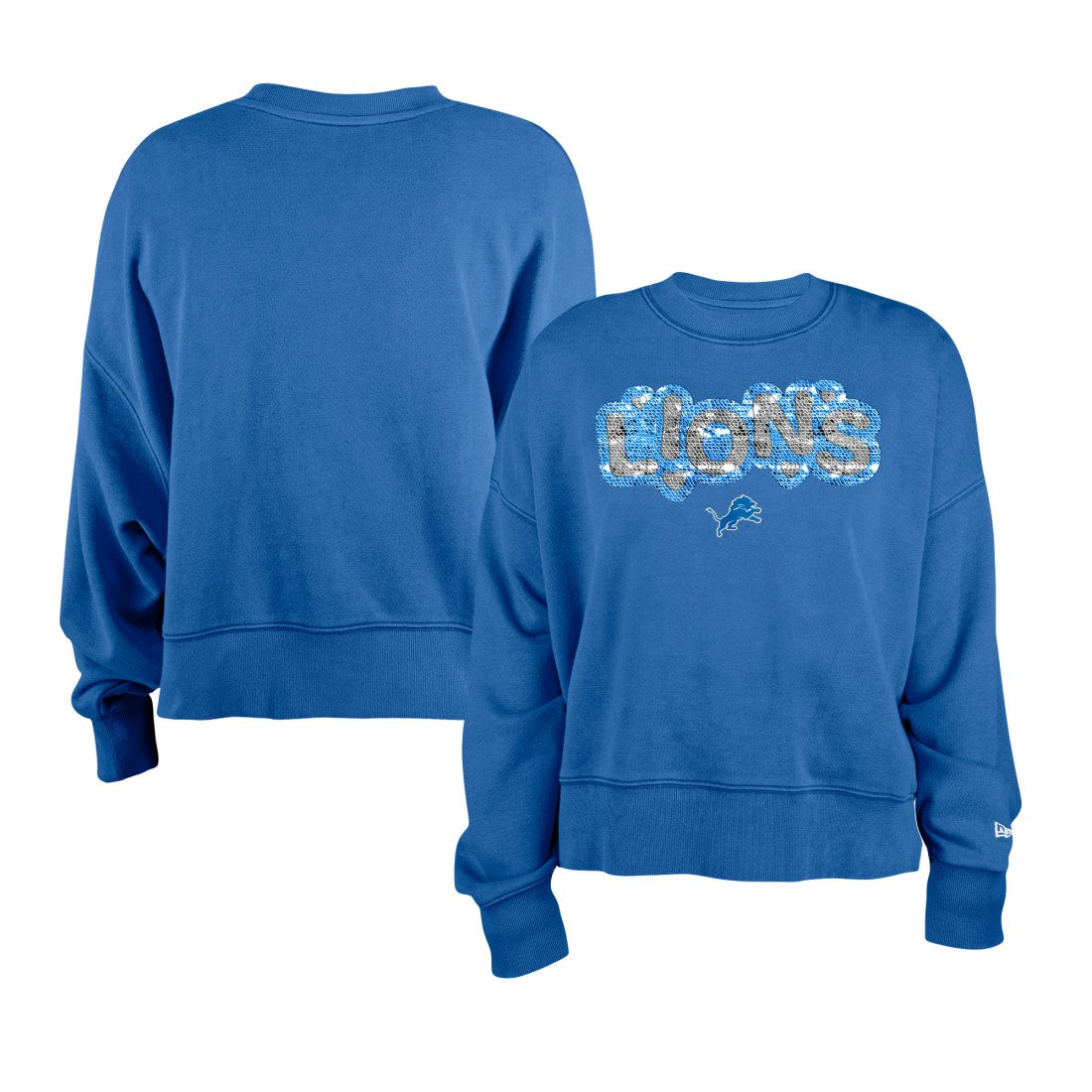 Detroit Lions New Era Girl's Flip Sequin Sweatshirt Blue