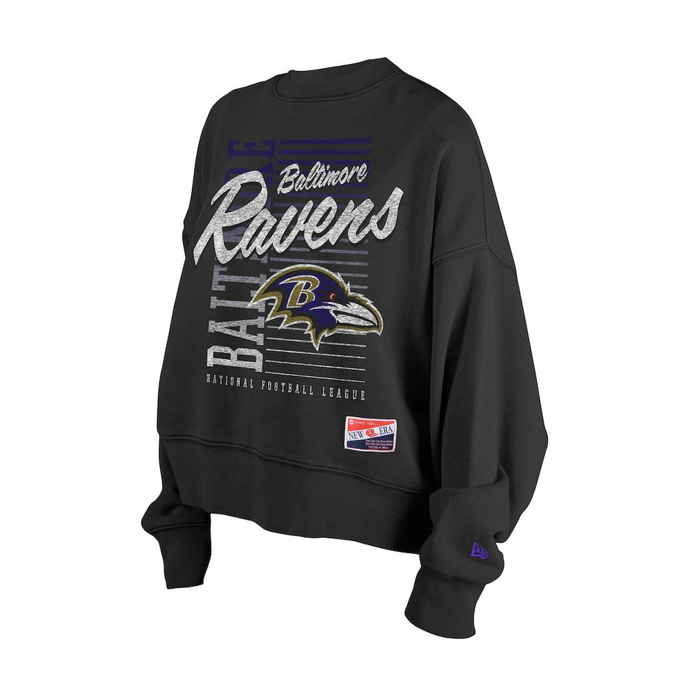 Baltimore Ravens New Era Women's Oversized Throwback Mineral Wash Crew Neck Sweatshirt Black
