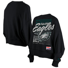 Philadelphia Eagles New Era Women's Oversized Throwback Mineral Wash Crew Neck Sweatshirt Black