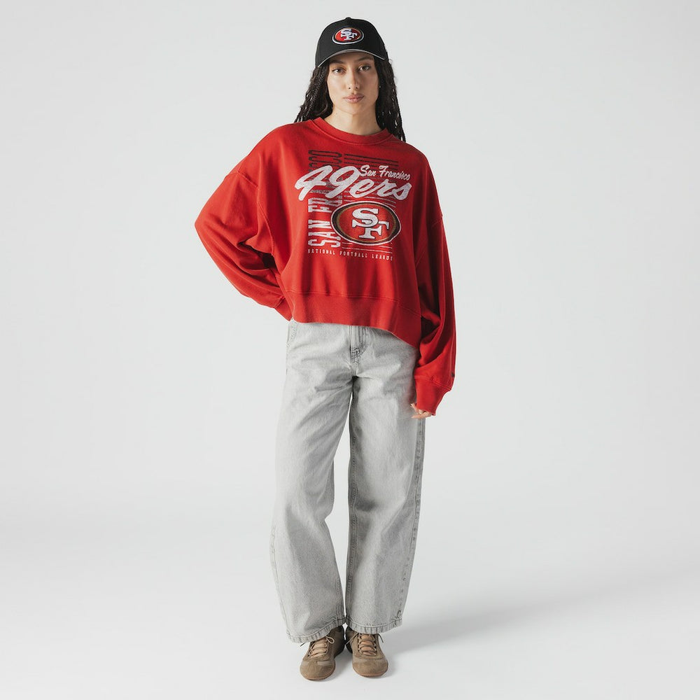 San Francisco 49ers New Era Women's Oversized Throwback Mineral Wash Crew Neck Sweatshirt Scarlet