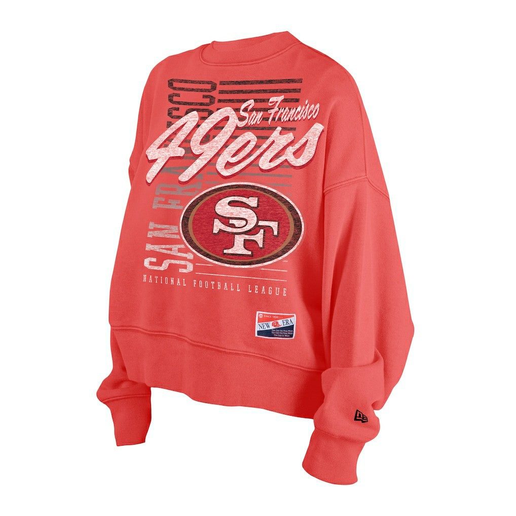 San Francisco 49ers New Era Women's Oversized Throwback Mineral Wash Crew Neck Sweatshirt Scarlet