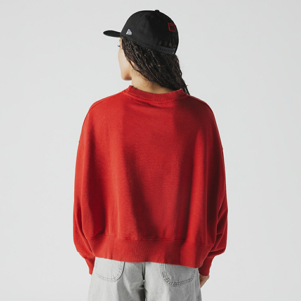 Kansas City Chiefs New Era Women's Oversized Throwback Mineral Wash Crew Neck Sweatshirt Red
