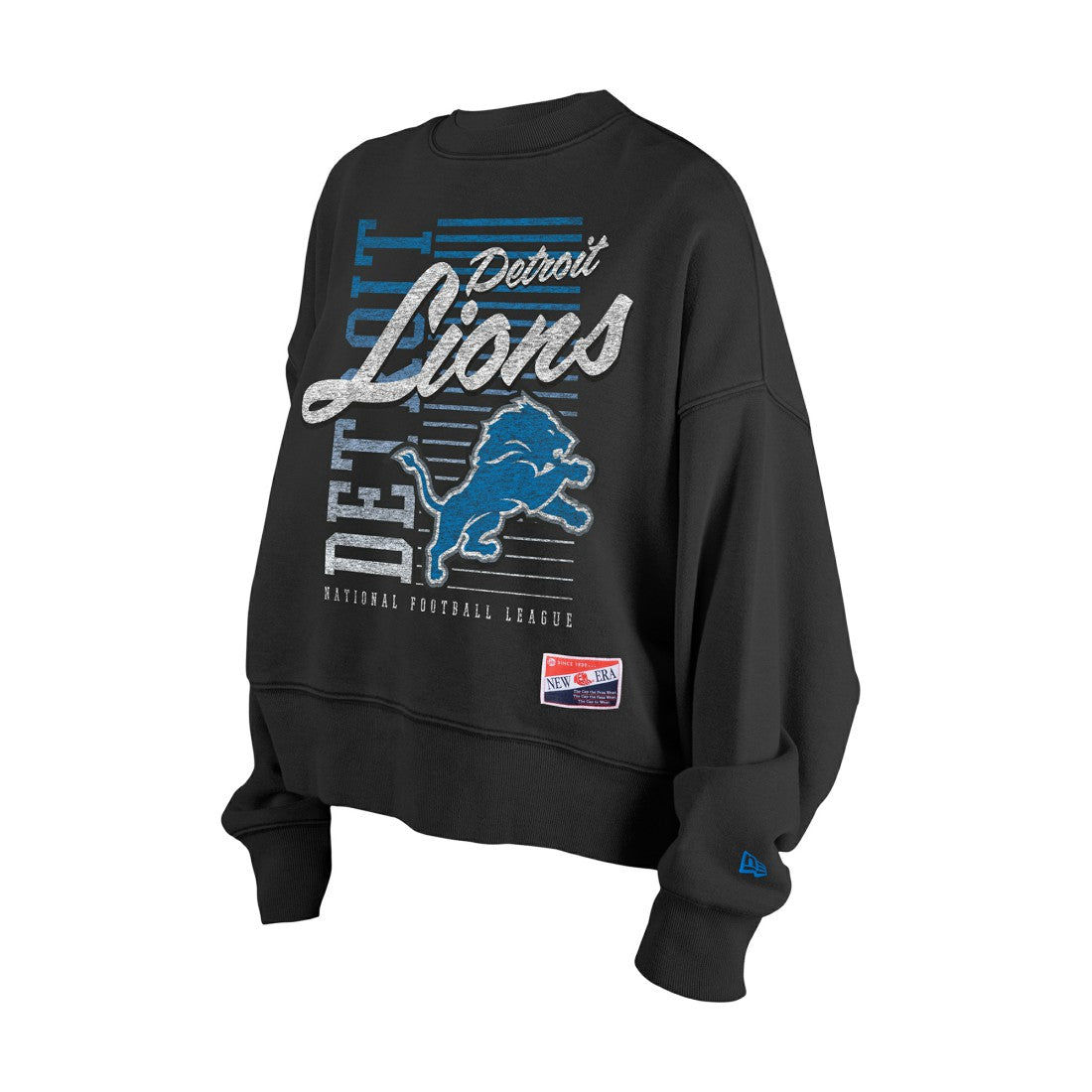 Detroit Lions New Era Women's Oversized Throwback Mineral Wash Crew Neck Sweatshirt Black