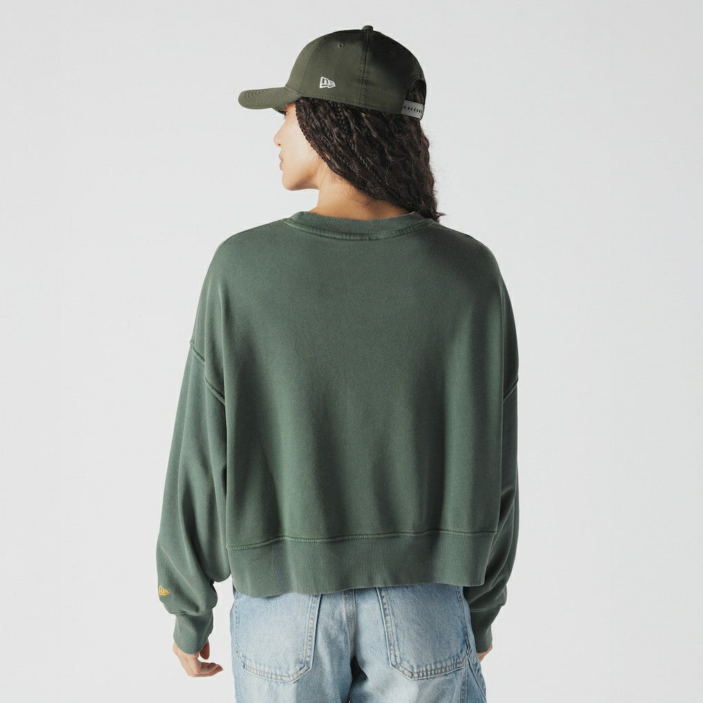Green Bay Packers New Era Women's Oversized Throwback Mineral Wash Crew Neck Sweatshirt Green