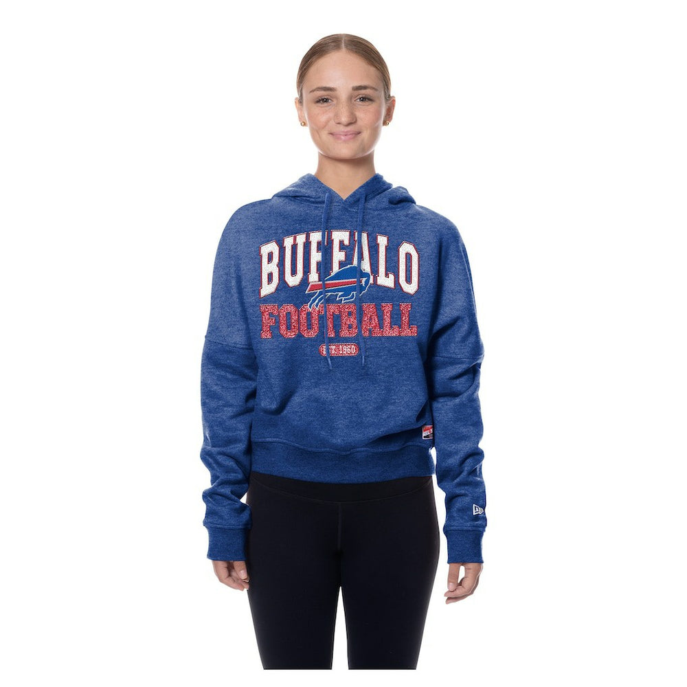 Buffalo Bills New Era Women's Throwback Boxy Hoodie Sweatshirt Royal