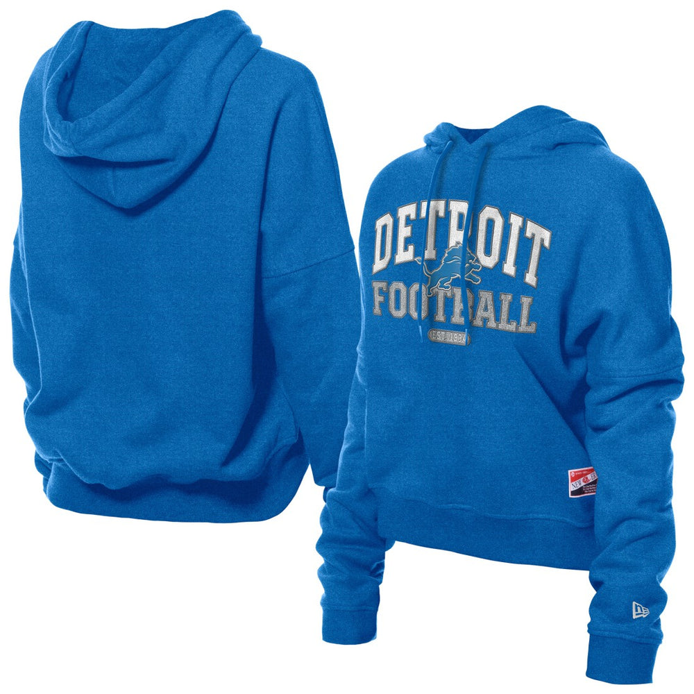 Detroit Lions New Era Women's Throwback Boxy Hoodie Sweatshirt Blue