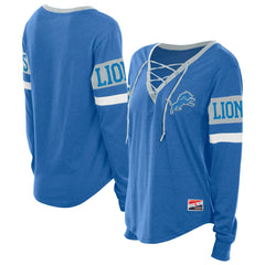 Detroit Lions New Era Women's Throwback Lace-Up Long-Sleeve T-Shirt Blue