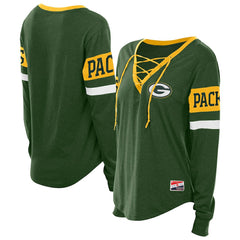 Green Bay Packers New Era Women's Throwback Lace-Up Long-Sleeve T-Shirt Green