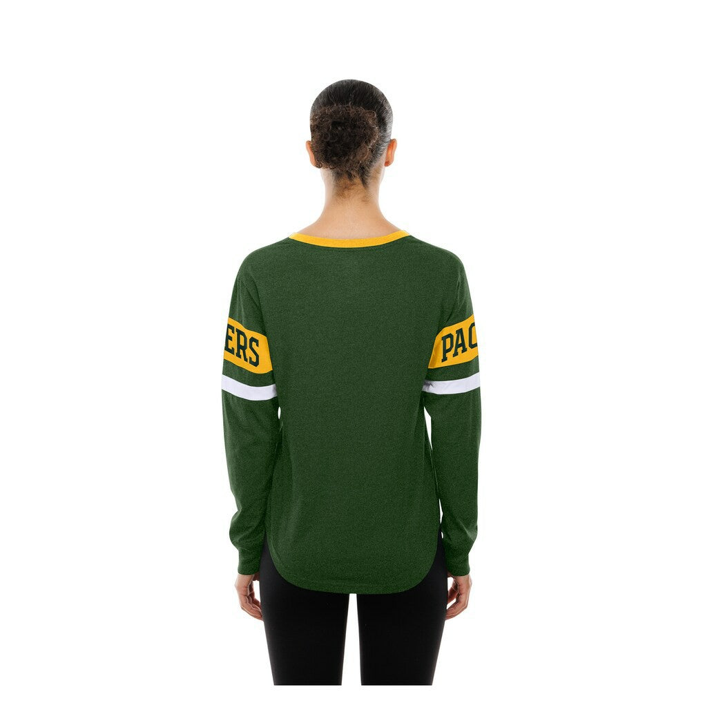 Green Bay Packers New Era Women's Throwback Lace-Up Long-Sleeve T-Shirt Green