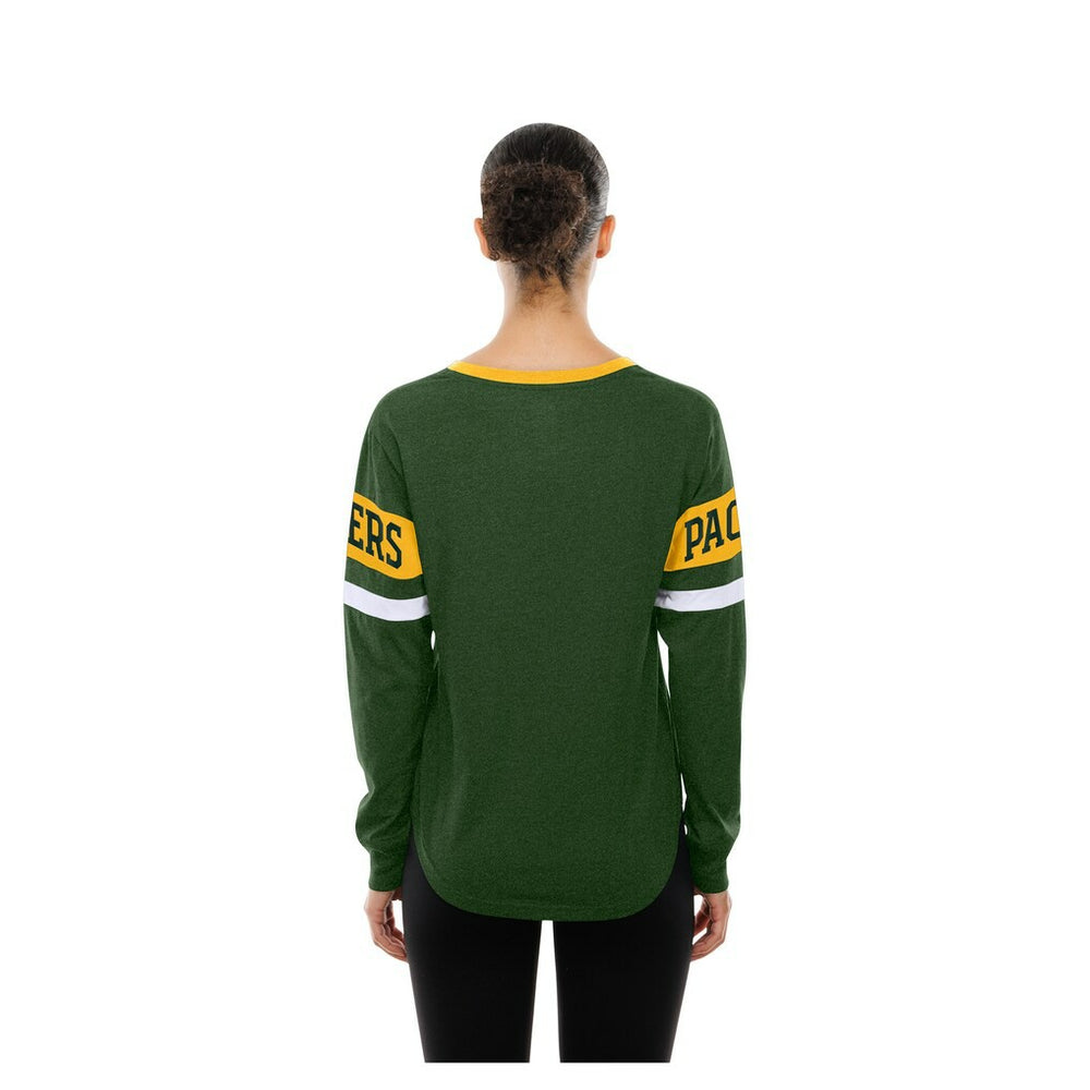 Green Bay Packers New Era Women's Throwback Lace-Up Long-Sleeve T-Shirt Green