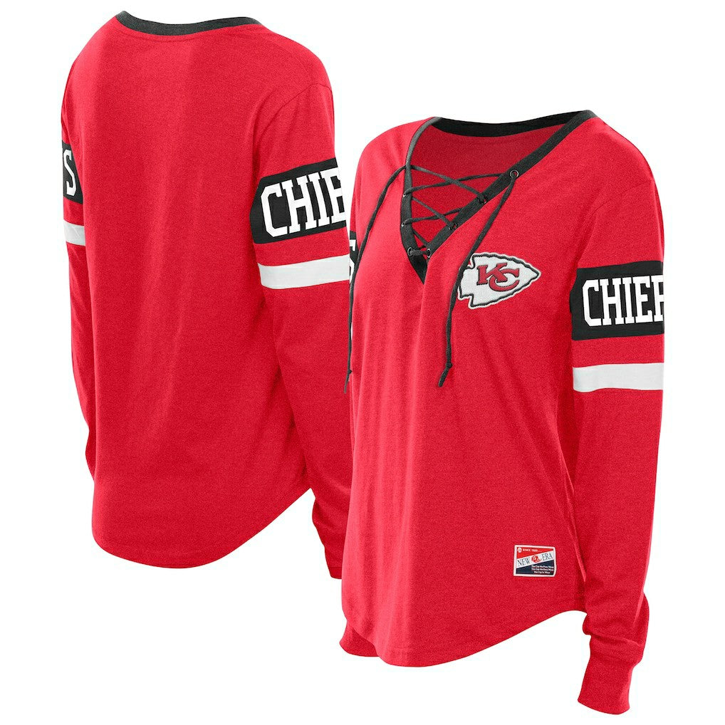 Kansas City Chiefs New Era Women's Throwback Lace-Up Long-Sleeve T-Shirt Red