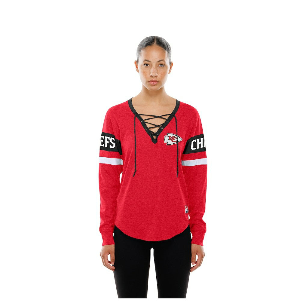 Kansas City Chiefs New Era Women's Throwback Lace-Up Long-Sleeve T-Shirt Red