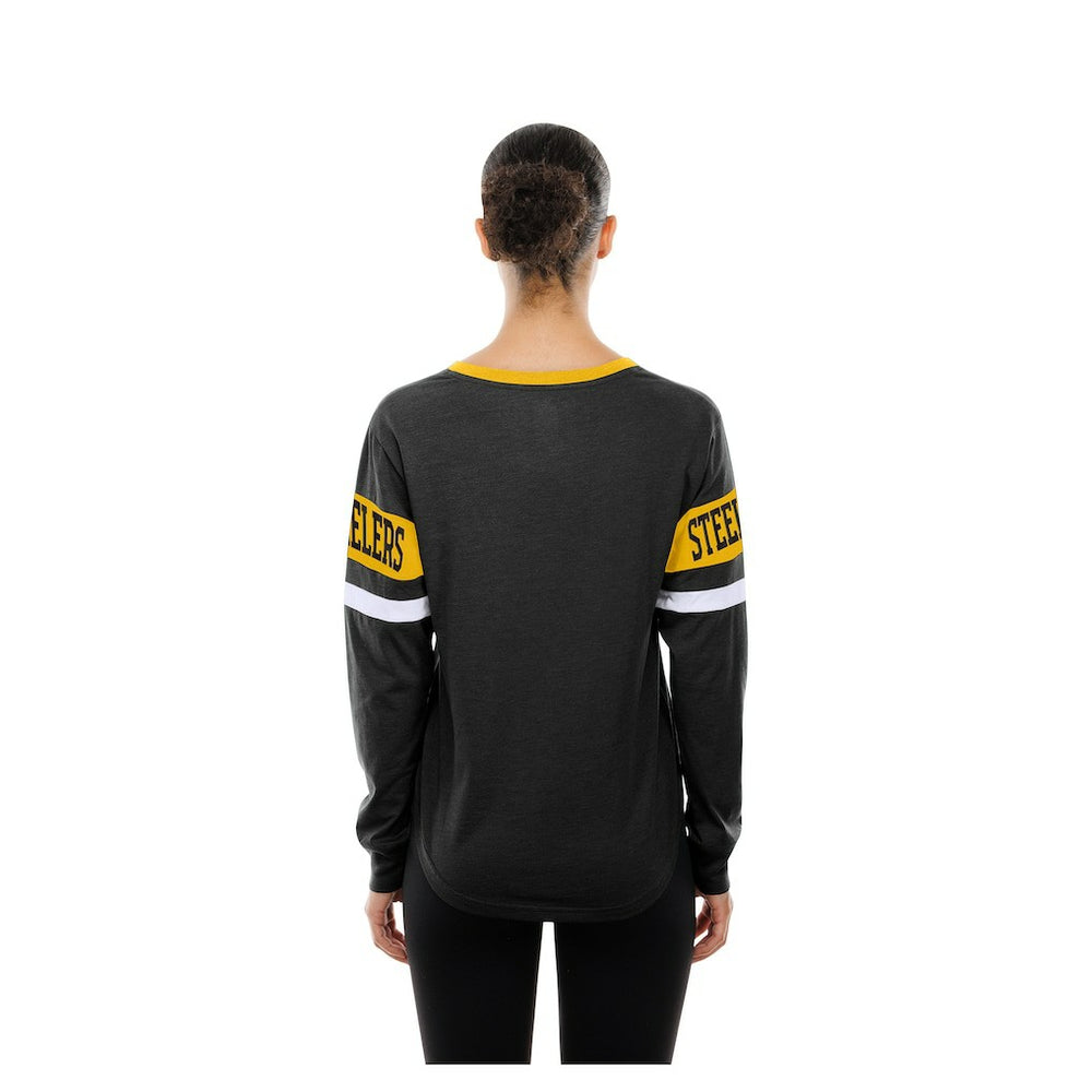 Pittsburgh Steelers New Era Women's Throwback Lace-Up Long-Sleeve T-Shirt Black