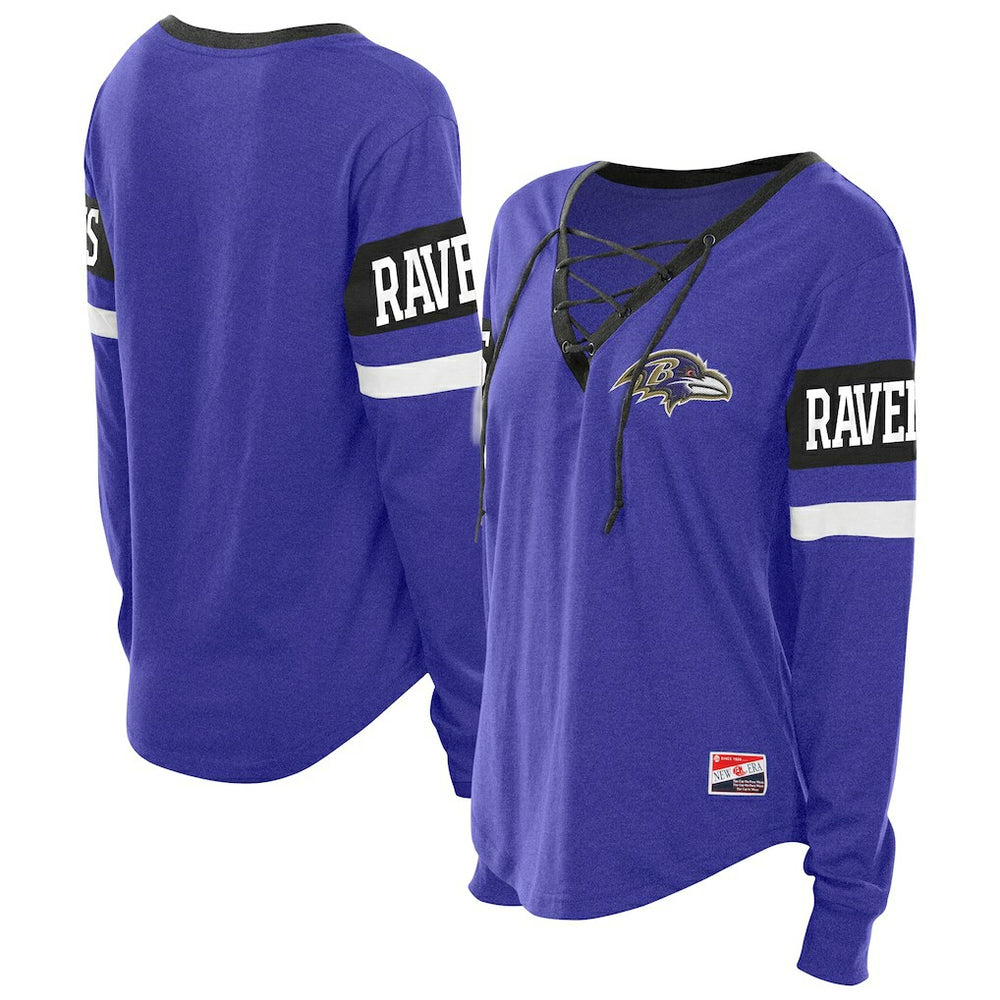 Baltimore Ravens New Era Women's Throwback Lace-Up Long-Sleeve T-Shirt Purple
