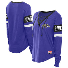 Baltimore Ravens New Era Women's Throwback Lace-Up Long-Sleeve T-Shirt Purple