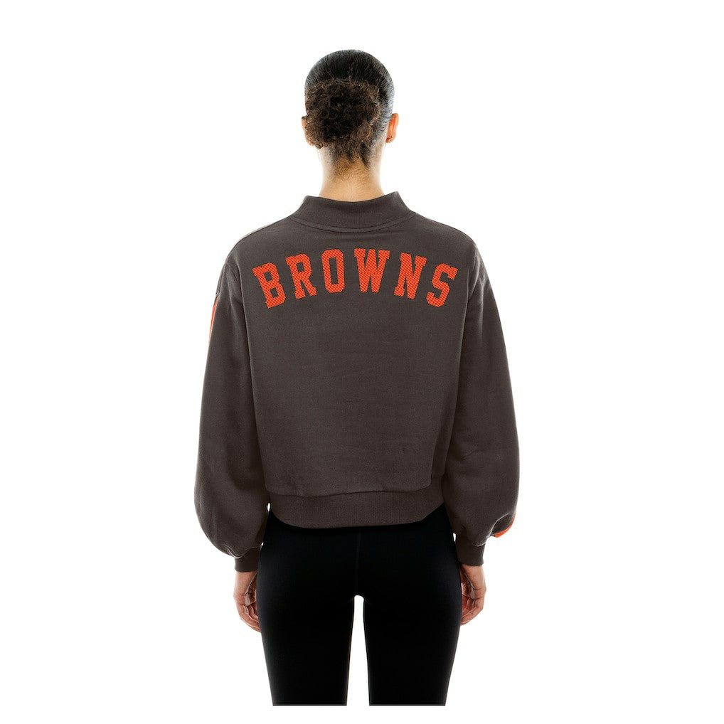 Cleveland Browns New Era Women's Sport Night Mock Neck Balloon Sleeve Pullover Sweatshirt Brown