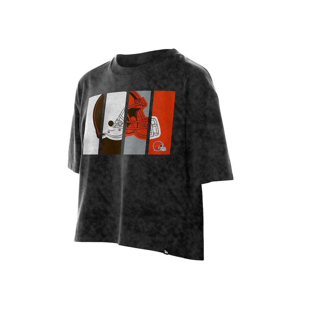 Cleveland Browns New Era Women's Boxy Cropped Sport Night Mineral Wash T-Shirt Black