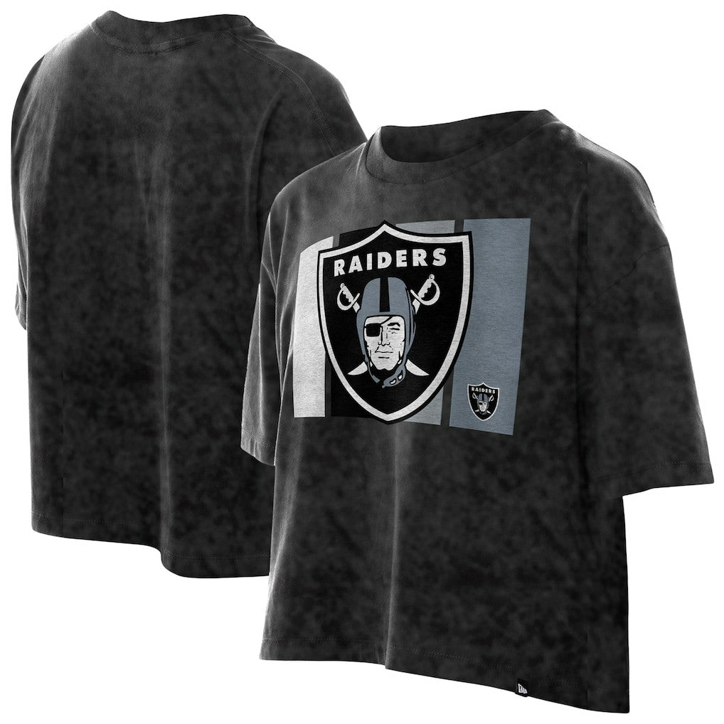 Las Vegas Raiders New Era Women's Boxy Cropped Sport Night Mineral Wash T-Shirt Black