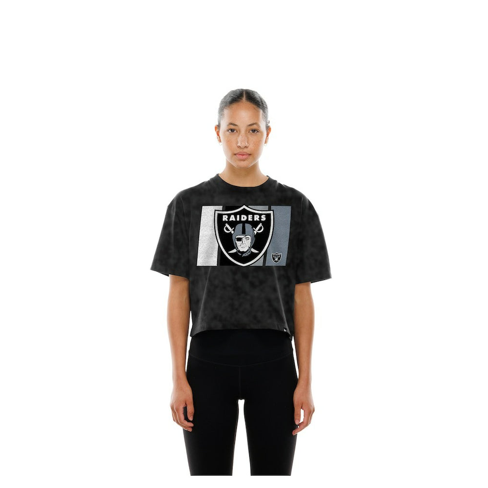 Las Vegas Raiders New Era Women's Boxy Cropped Sport Night Mineral Wash T-Shirt Black