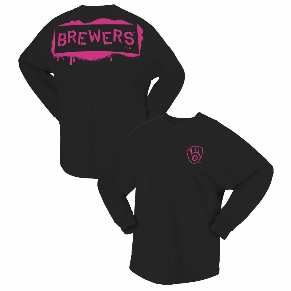 Milwaukee Brewers Fanatics Women's Neon Jersey Long Sleeve T-Shirt - Black - Fanatics Online