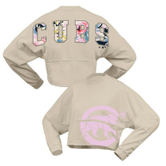 Chicago Cubs Fanatics Women's Floral Preppy Cropped Long Sleeve T-Shirt - Cream - Fanatics Discount