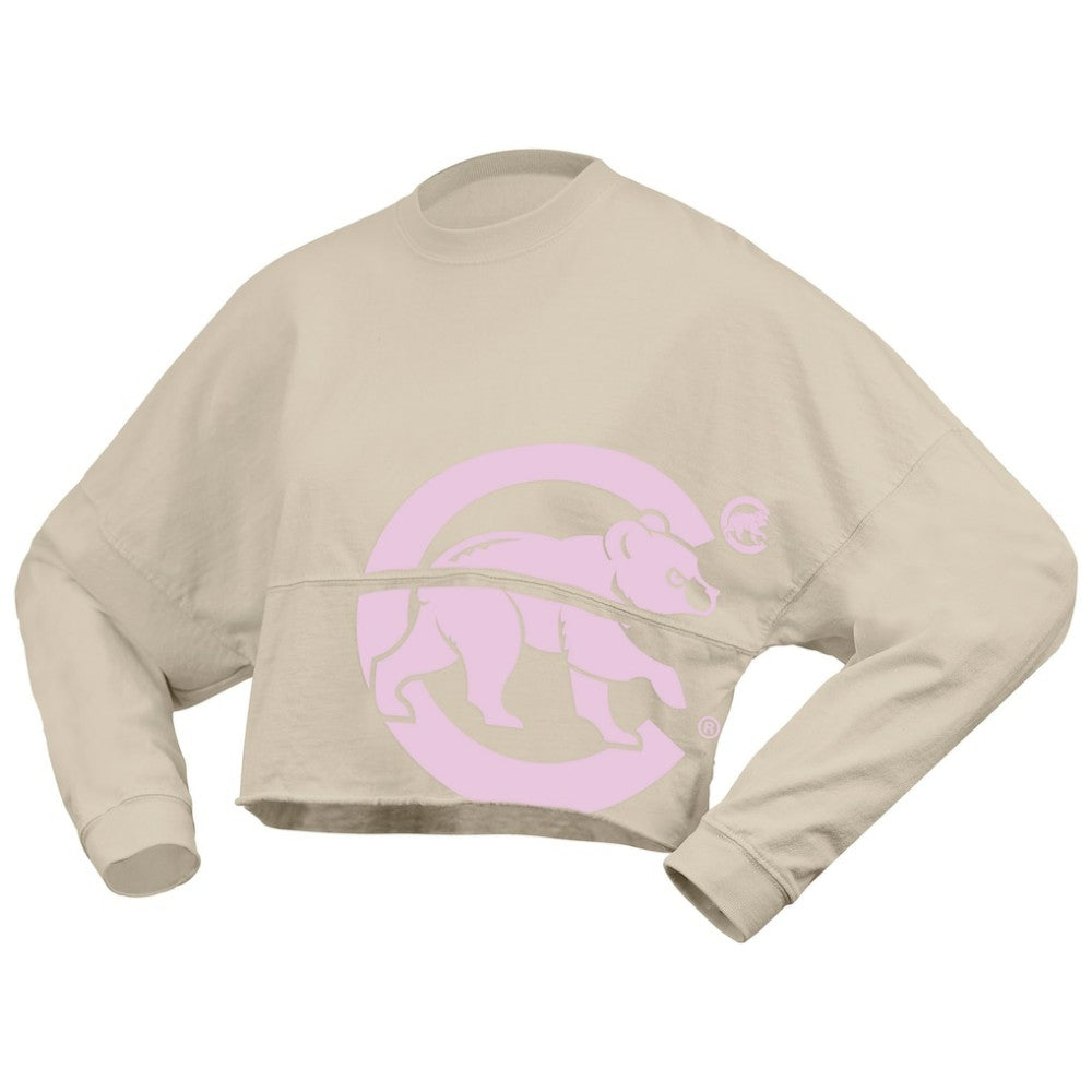 Chicago Cubs Fanatics Women's Floral Preppy Cropped Long Sleeve T-Shirt - Cream - Fanatics Discount