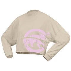 Chicago Cubs Fanatics Women's Floral Preppy Cropped Long Sleeve T-Shirt - Cream - Fanatics Discount