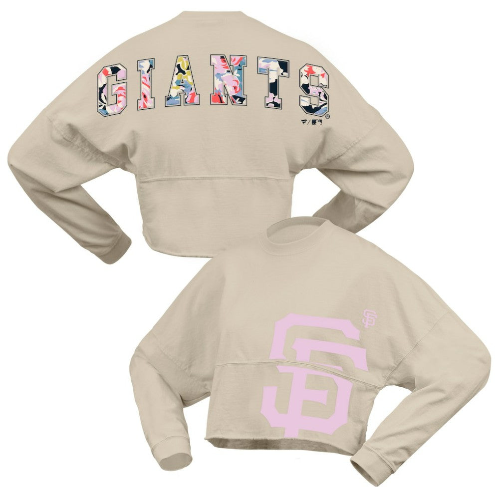 San Francisco Giants Fanatics Women's Floral Preppy Cropped Long Sleeve T-Shirt - Cream - Fanatics Discount