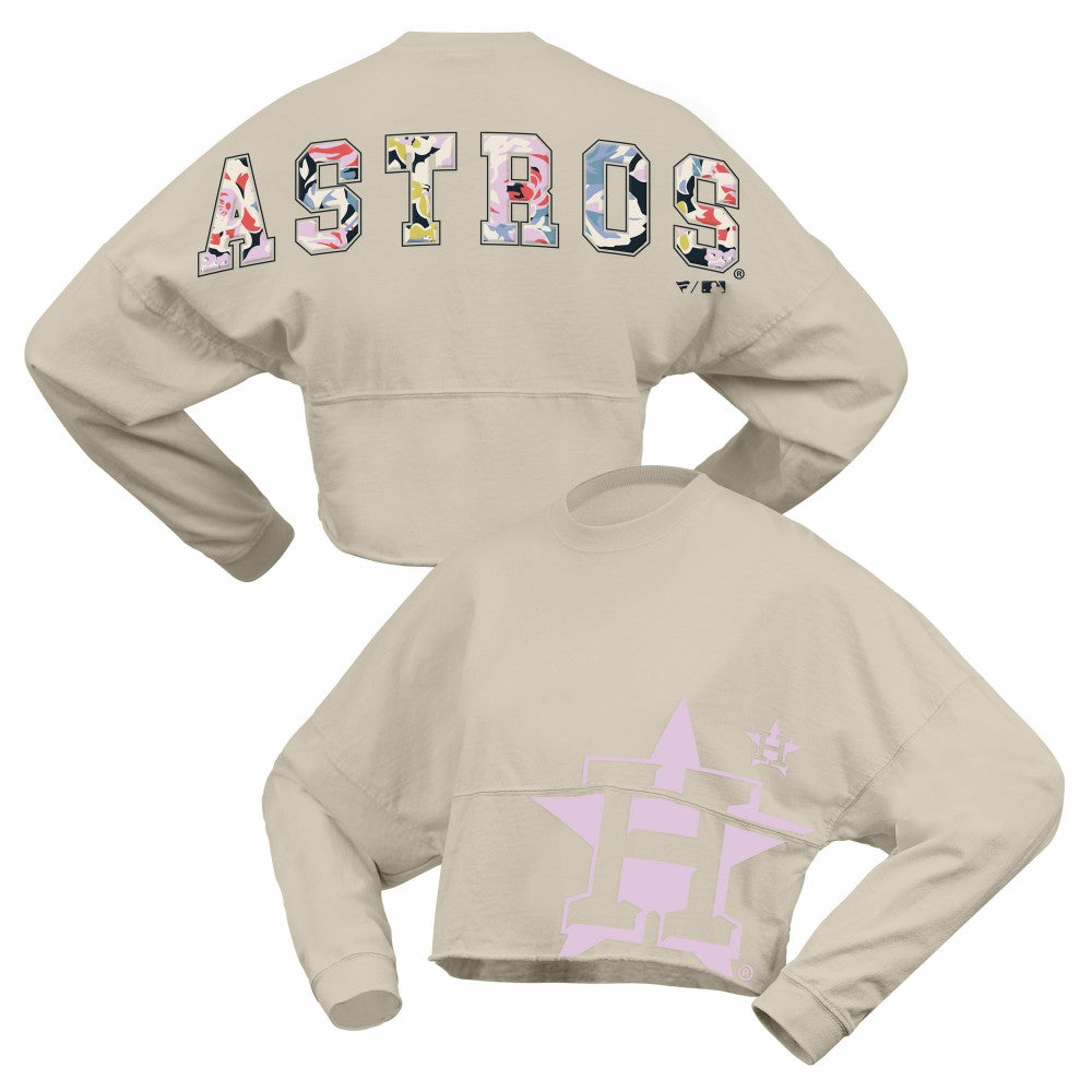 Houston Astros Fanatics Women's Floral Preppy Cropped Long Sleeve T-Shirt - Cream - Fanatics Online