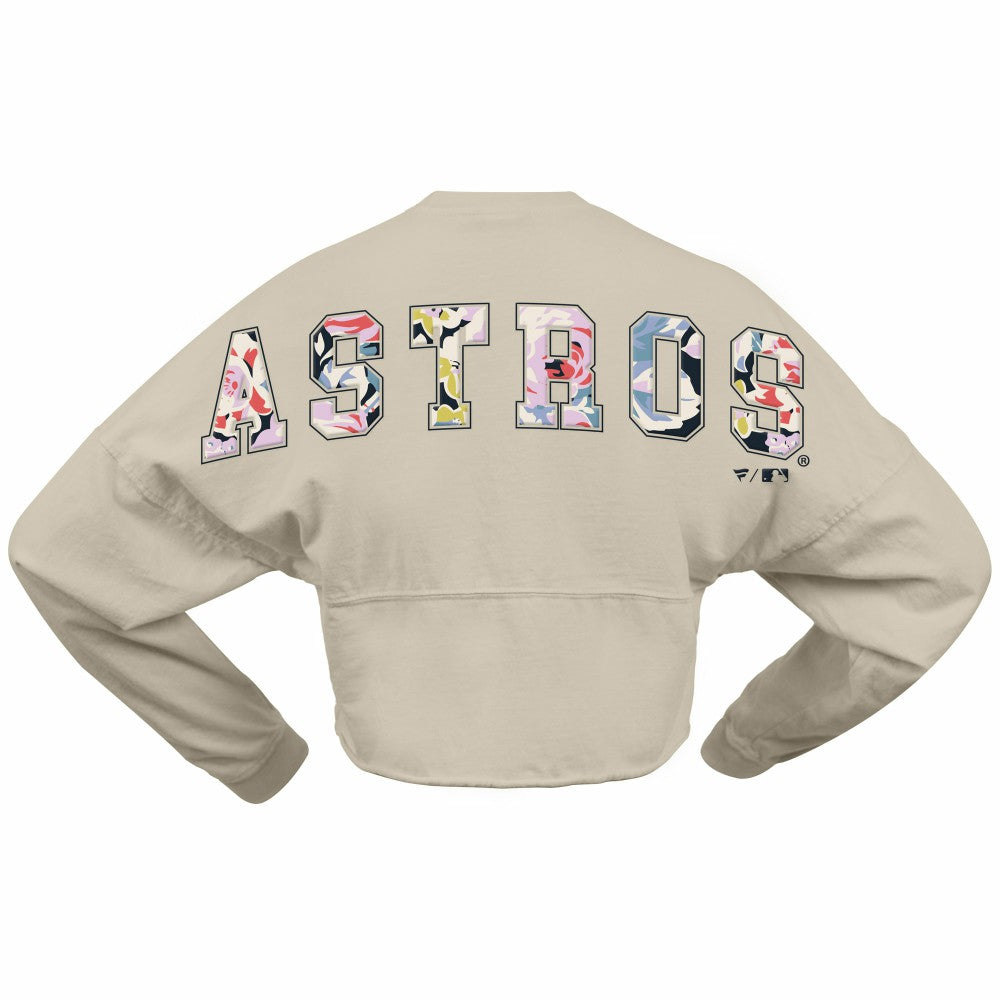 Houston Astros Fanatics Women's Floral Preppy Cropped Long Sleeve T-Shirt - Cream - Fanatics Online